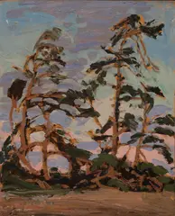 Evening, Pine Island (1914) by Tom Thomson, oil on panel, sold Dec 2022