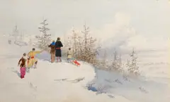 Sledding (1879) by Frederic Marlett Bell-Smith, watercolour, sold Dec 2022