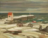 Gaspé Shoreline by A. Y. Jackson, oil on canvas, sold Jun 2023