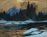 North River, Laurentians, 1928 by Maurice Galbraith Cullen, pastel on board, sold Jun 2023