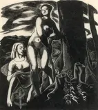 Two Figures, 1955 by Edwin Holgate, wood engraving, sold Jun 2023
