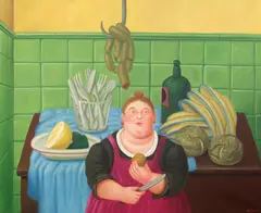 The Kitchen by Fernando Botero, oil on canvas, sold Jun 2023