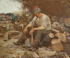 The Woodcutter (Le bûcheron), circa 1915 by Horatio Walker, oil on canvas on board, sold Jun 2023