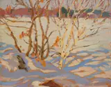 Oak and Birch by A. Y. Jackson, oil on panel, sold Jun 2023