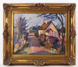 country road by Petri Gissel, oil on canvas laid down on board, sold Nov 2023