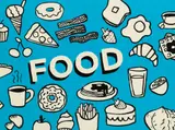 FOOD Painting by Derek Erdman, paint on board. Measures 18x24''. Ready to hang with wire on verso, sold Jun 2022