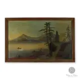 Painting Depicting a Canoe on a Peaceful Lake/Chief Beaver Attribution by Chief James Beaver, Oil on canvas., sold Oct 2023