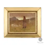 Painting of a Woman and Geese by Carl Ahrens, Oil on canvas., sold Oct 2023