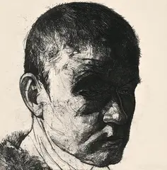 J by Jaco Benade, etching, sold May 2022