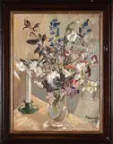 Still Life with Flowers by Peter Lamb, oil on canvas, sold Jul 2022