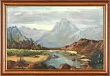 River in a Mountain Landscape by Siem De Haan, oil on board, sold Jul 2022
