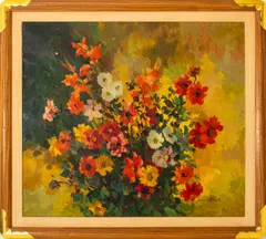 Flower study by Suzanne Rivet, oil on canvas, sold Jul 2023