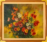 Flower study by Suzanne Rivet, oil on canvas, sold Jul 2023