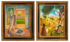 Untitled by Claude Kaiser, oil paintings on panel, sold Jul 2023