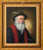 Tyrolean Gentleman by David Pelbam, oil on canvas, sold Jul 2023