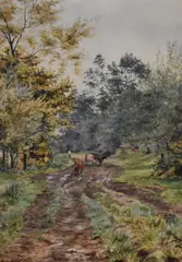 Cows With Boy by Edward George Hobley, 1886, watercolour, offered Aug 2024