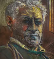 Self portrait as an elderly man by Tom Dearden, pastel, offered Aug 2024