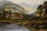 Watering cattle in a Scottish Highland by William Langley, oil on canvas, offered Aug 2024