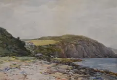 A shoreline view with houses beside by Alexander Kellock Brown, watercolour, offered Aug 2024
