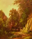 A woodland landscape with crags to the right by R. De Hand, oil on canvas, offered Jul 2024