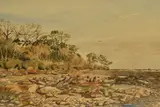 Rocky Shore, Tyninghame' and 'Loch Vaa, North of Aviemore by Gordon Batters, watercolor, offered Jul 2024