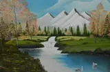 A picturesque landscape depicting an idyllic river with snowy by Tom T.', oil on board, offered Jul 2024