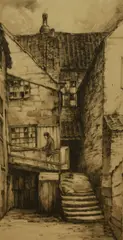 Woreley Boat Steps by Peter Monks, pencil, offered Jul 2024