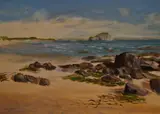 Loch an Eilean, Rothiemurcus' and 'Bass Rock from Tyningehame Beach by Gordon Batters, oil on board, offered Jun 2024