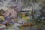 A colourful garden landscape by Gordon Batters, watercolour, offered Jun 2024