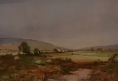 A pastoral landscape depicting grazing sheep by Tom Campbell, watercolour, offered Jun 2024