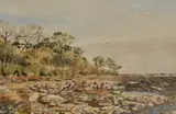 Rocky Shore, Tyninghame' and 'Loch Vaa, North of Aviemore by Gordon Batters, watercolor, offered Jun 2024