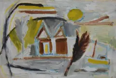 Cornish Landscape with Tree and Boat by Patrick Hayman, oil on paper, offered Jun 2024