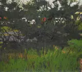 Boat houses, Wivenhoe by Robert Buhler, oil on canvas, offered Jun 2024