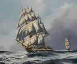 A Schooner boat at sea by Franz van Holles, oil on board, offered Jun 2024
