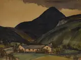 A countryside landscape with pointed hill in by Charles Holmes, 1916, watercolour, offered Jun 2024