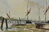 Moored boats by John Lewis, watercolour, offered Jun 2024