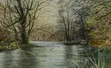 River Teme, Knighton, Powys by Peter Jones, watercolour, offered Jun 2024