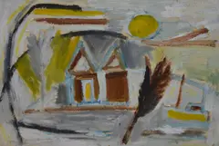 Cornish Landscape with Tree and Boat by Patrick Hayman, oil on paper, offered May 2024