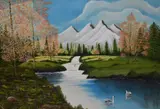 A picturesque landscape depicting an idyllic river with snowy by Tom T.', oil on board, offered May 2024