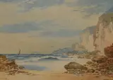 An attractive coastal landscape depicting a by C.E. Cooke, watercolour, offered May 2024