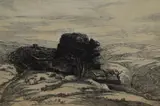 A remote landscape with farmstead and tree by Alex F. Smith, etching, offered May 2024