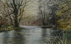 River Teme, Knighton, Powys by Peter Jones, watercolour, offered May 2024