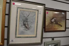 Coloured chalks Otter in foliage by Joel Kirk, drawing, offered Mar 2024