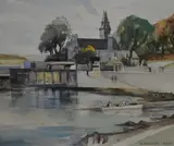 A harbour view with church in the by Alexander Adam, watercolour, offered Mar 2024