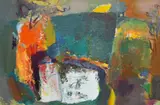 Raven's gatepost and fields, Low Lane by David William Morris, oil on board, sold Feb 2024