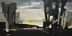 Title Unknown - An industrial landscape by William Edgar Mayer, oil on board, sold Feb 2024