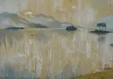 A landscape depicting lake with by Donald Hughes, mixed media, sold Feb 2024
