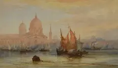 An Italian coastal landscape at low light with by Frank Catano, watercolour, sold Feb 2024