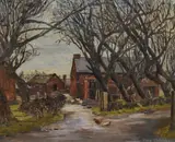 A farm scene with chickens to the foreground by Mary Critchley, oil on canvas, offered Feb 2024