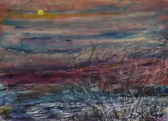 Winter Evening, Snow is Coming' and 'Is It Coming In Or Going Out? by C. Brockbank, mixed media, sold Feb 2024
